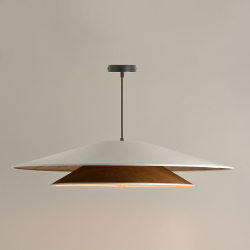 BOOMERANG - Suspension luminaire en coton blanc et effet bois - Ø75 cm