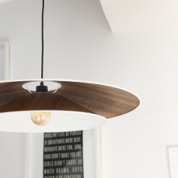 BOOMERANG - Suspension luminaire en coton blanc et effet bois - Ø75 cm