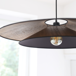 BOOMERANG - Suspension luminaire en coton noir et effet bois - Ø75 cm