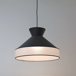 GATSBY - Suspension luminaire en velours gris et bandeau argenté - Ø52 cm