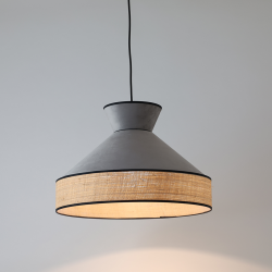 GATSBY - Suspension luminaire en velours gris et rotin - Ø52 cm