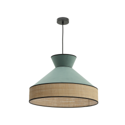 GATSBY - Suspension luminaire en velours vert sauge et rotin - Ø52 cm