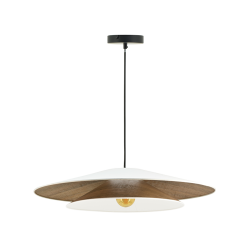 Suspension luminaire coton blanc et bois 75 cm