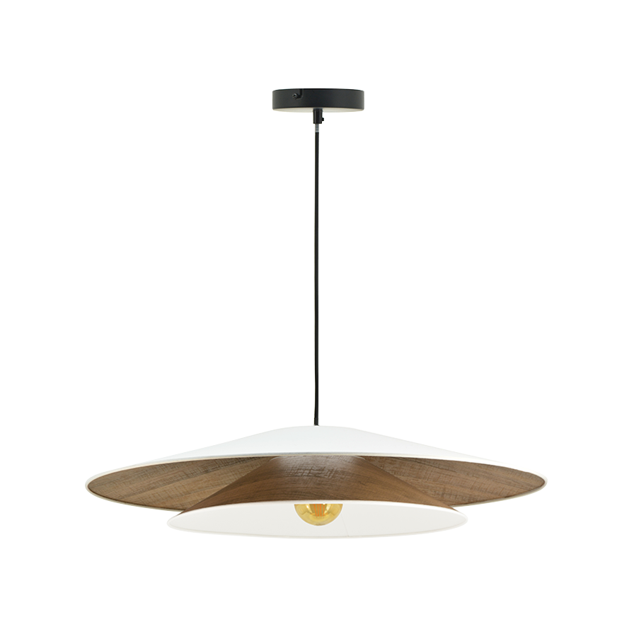 Suspension luminaire coton blanc et bois 75 cm