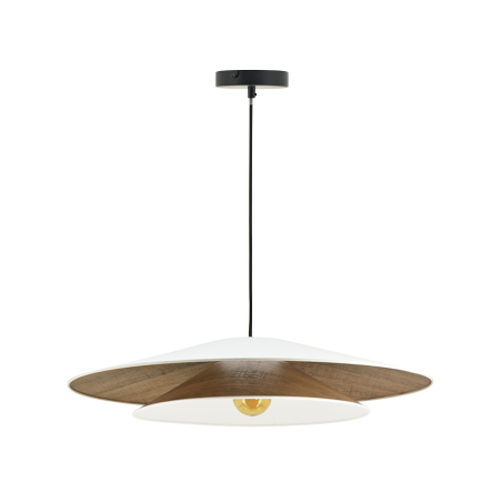 Suspension luminaire coton blanc et bois 75 cm