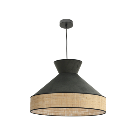 Suspension luminaire velours gris anthracite et rotin 52 cm