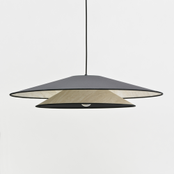 BOOMERANG - Suspension luminaire en coton noir et effet marbre - Ø75 cm