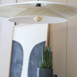 BOOMERANG - Suspension luminaire en coton blanc et effet marbre - Ø75 cm