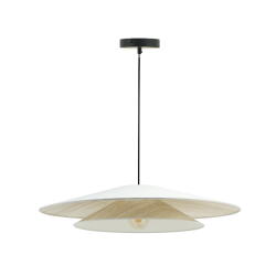 Suspension luminaire coton blanc et marbre 75 cm