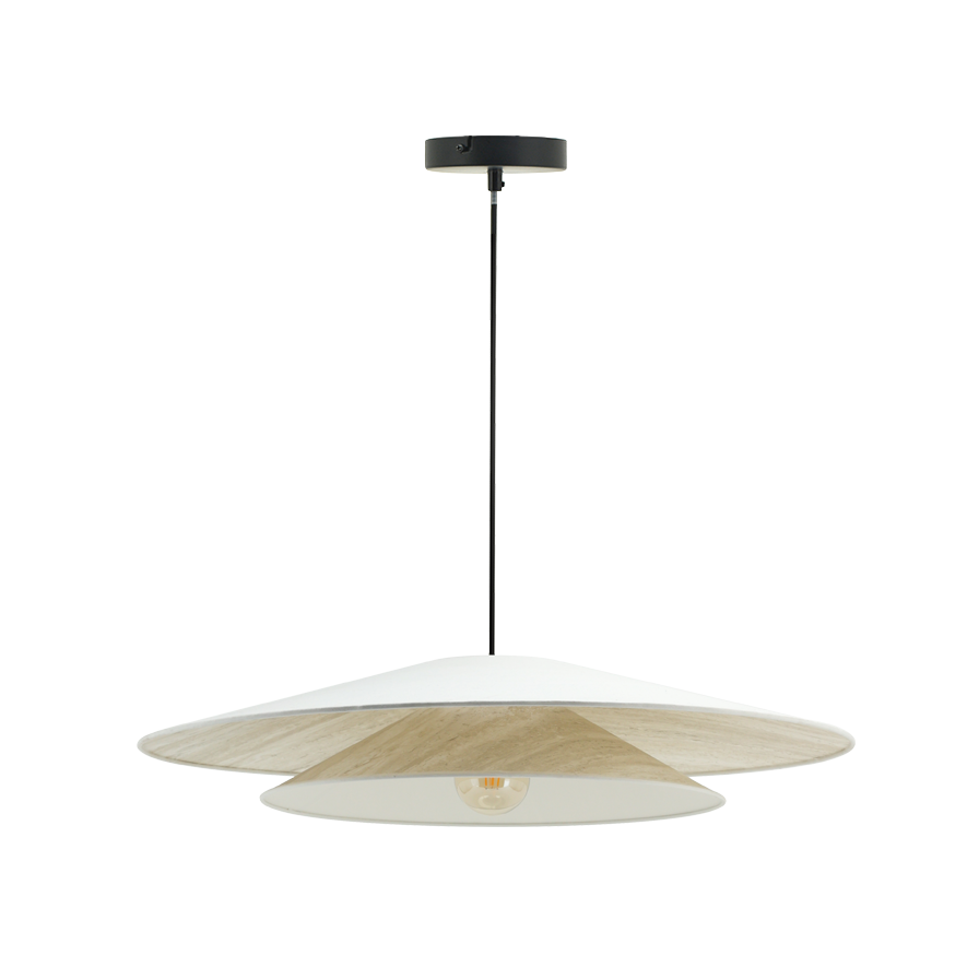 Suspension luminaire coton blanc et marbre 75 cm