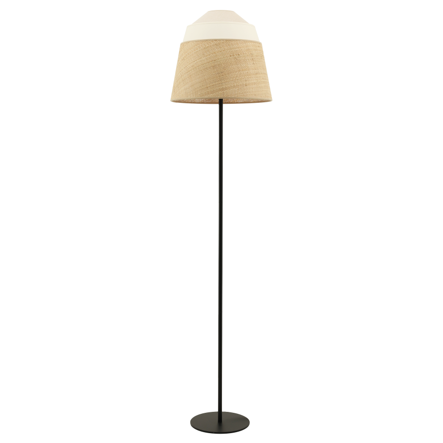 lampadaire en rotin et coton blanc écru