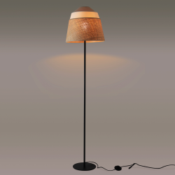 AMALIA - Lampadaire blanc & écru - rotin et coton - 38x155 cm