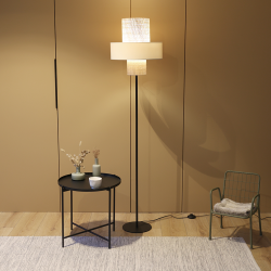 TEXA - Lampadaire blanc en rotin et coton - 38x160 cm