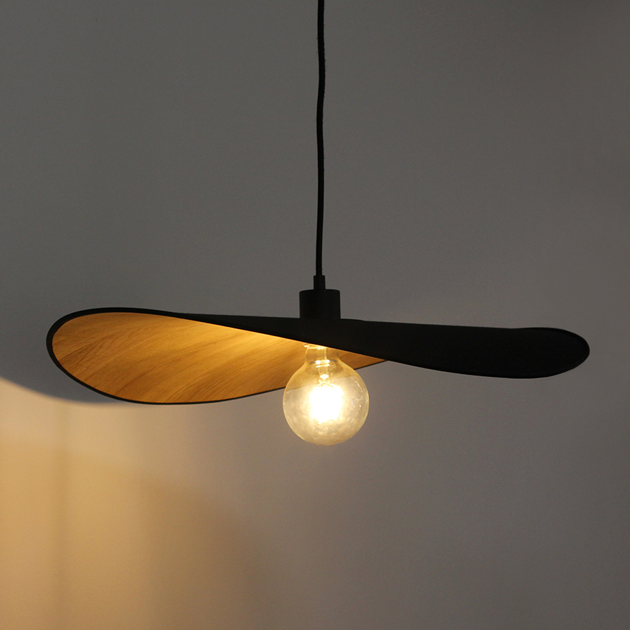 WAVE suspension luminaire noir  coton bois, Contemporain esthétique, minimaliste, image détails 4