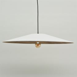 SOLO - Suspension luminaire blanc écru en coton et effet bois - Ø75 cm