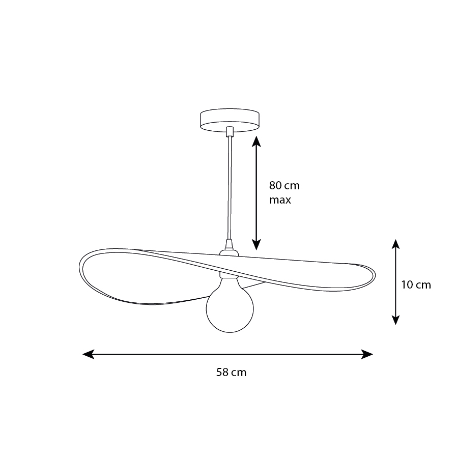 WAVE suspension luminaire noir coton bois, Contemporain esthétique, image dimensions produit