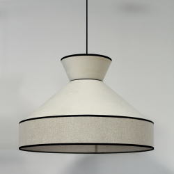 GATSBY - Suspension luminaire en velours blanc et bandeau doré - Ø52 cm