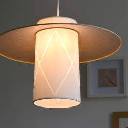 ALBANE - Suspension luminaire blanche en coton et rotin - Ø30 cm