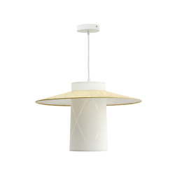 Suspension luminaire en coton blanc et rotin 47 cm