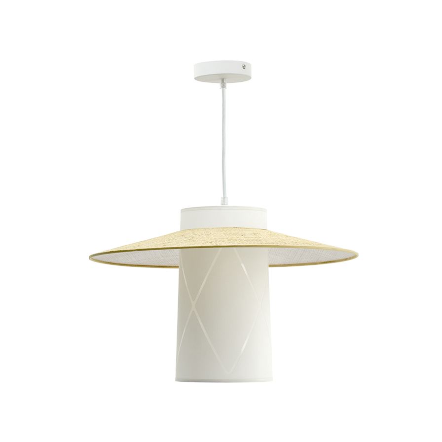 Suspension luminaire en coton blanc et rotin 47 cm