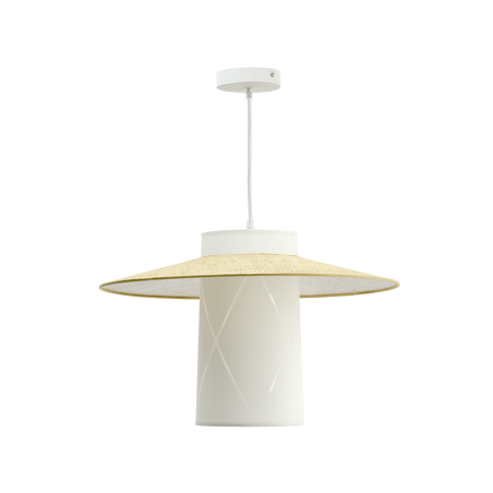 Suspension luminaire en coton blanc et rotin 47 cm