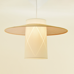 ALBANE - Suspension luminaire blanche en coton et rotin - Ø30 cm