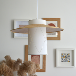 ALBANE - Suspension luminaire blanche en coton et rotin - Ø30 cm