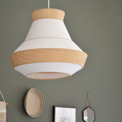 KORALI - Suspension luminaire en coton blanc et rotin - Ø45 cm