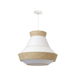 Suspension luminaire en coton blanc et rotin 45 cm