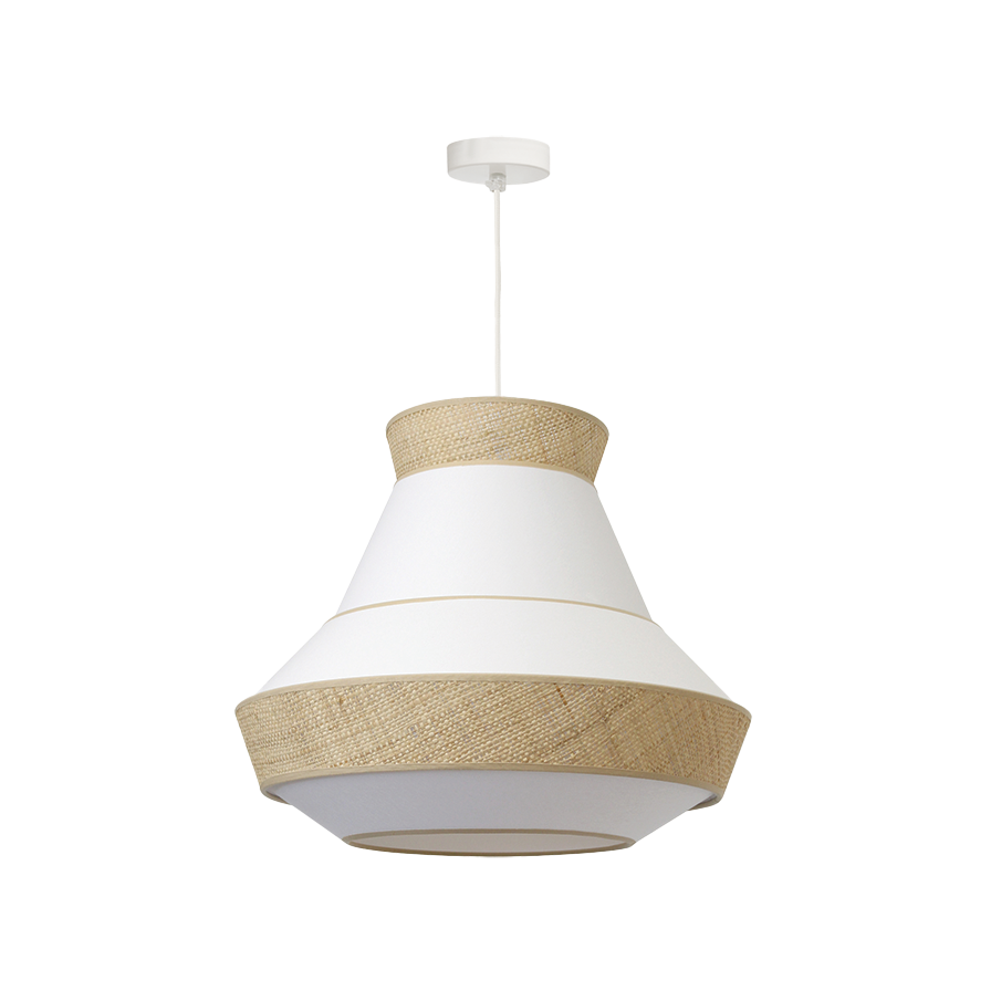 Suspension luminaire en coton blanc et rotin 45 cm