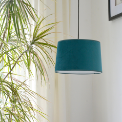 MARCIA - Suspension luminaire en velours bleu turquoise - Ø28 cm