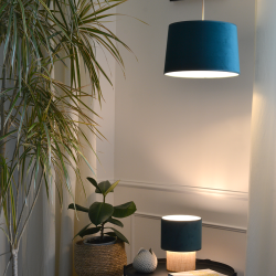 MARCIA - Suspension luminaire en velours bleu turquoise - Ø28 cm