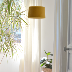 MARCIA - Suspension luminaire en velours jaune moutarde - Ø28 cm