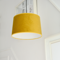 MARCIA - Suspension luminaire en velours jaune moutarde - Ø28 cm