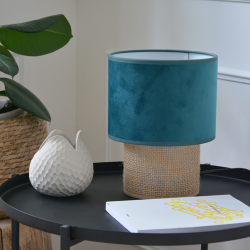 MARCIA - Lampe de table en velours bleu turquoise - ø17 cm