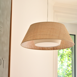 ANTEO - Suspension luminaire en coton écru et rotin naturel - Ø55 cm