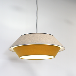 SANCHO - Suspension luminaire jaune moutarde en tissu et lin - Ø48 cm