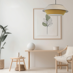 SANCHO - Suspension luminaire jaune moutarde en coton et lin - Ø48 cm