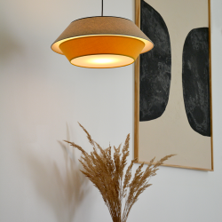 SANCHO - Suspension luminaire jaune moutarde en coton et lin - Ø48 cm