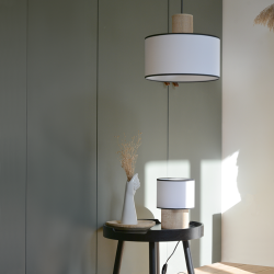 TABATA - Suspension luminaire en coton blanc et sisal - Ø30 cm