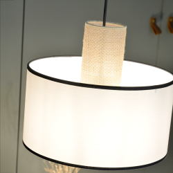 TABATA - Suspension luminaire en coton blanc et sisal - Ø30 cm