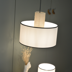 TABATA - Suspension luminaire en coton blanc et sisal - Ø30 cm