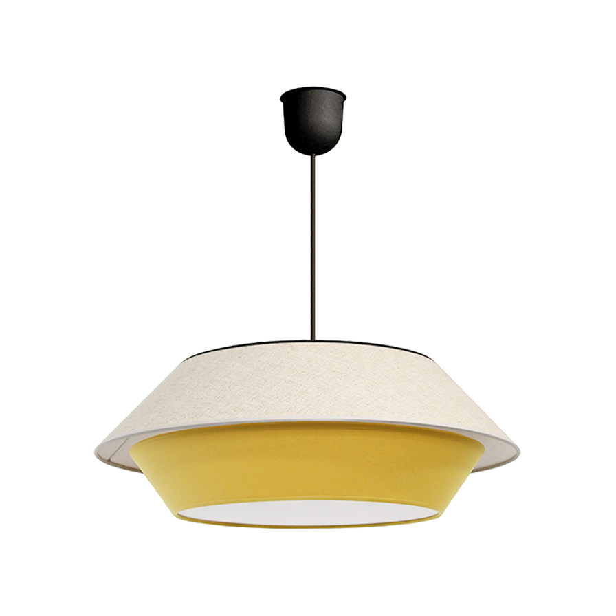 Suspension luminaire jaune moutarde en tissu et lin 48 cm