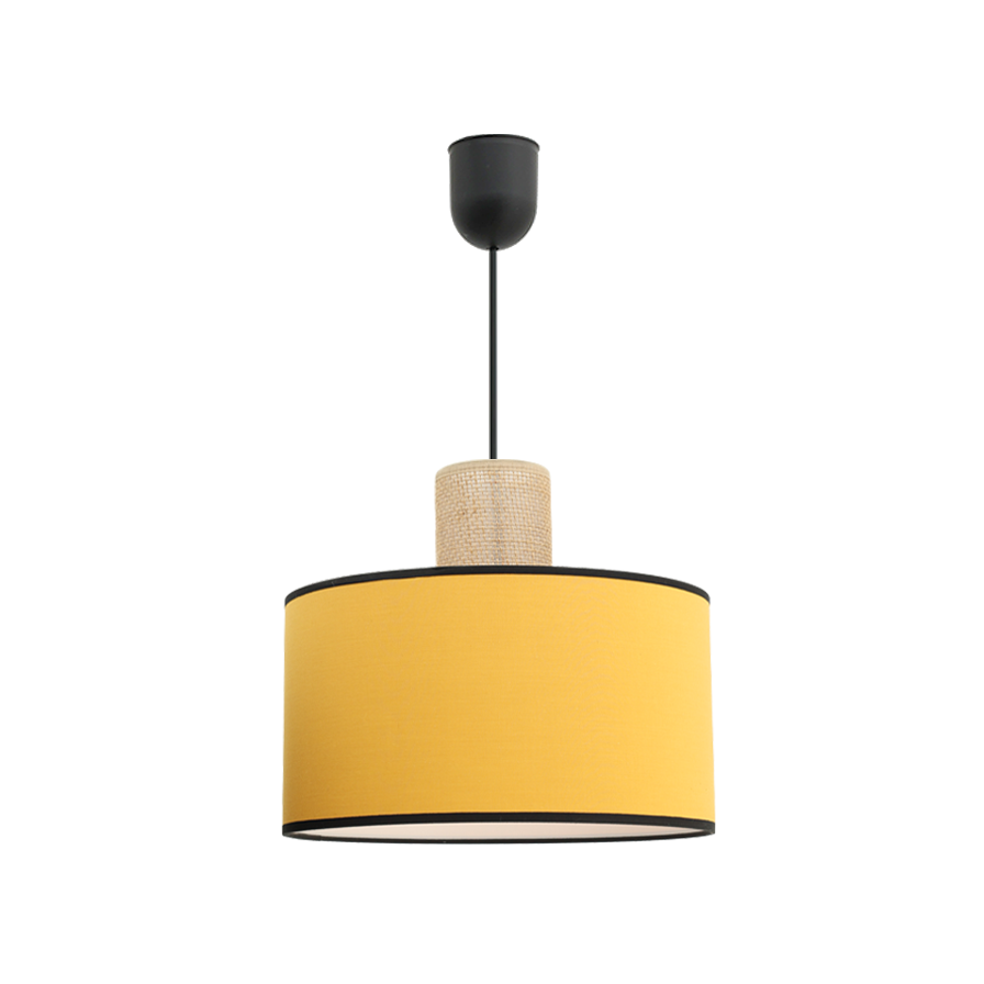 Suspension luminaire jaune moutarde coton et sisal 30 cm