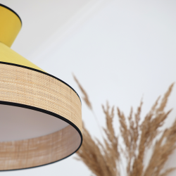 GATSBY - Suspension luminaire jaune moutarde en velours et rotin - Ø52 cm