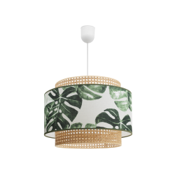 LOVINA - Suspension luminaire en rotin et lin à motif jungle - Ø40 cm