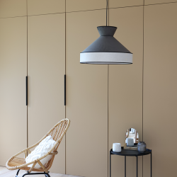 GATSBY - Suspension luminaire en velours gris et bandeau argenté - Ø52 cm