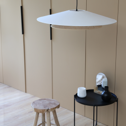 BOOMERANG - Suspension luminaire en coton blanc et sisal- Ø75 cm