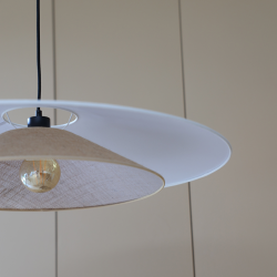 BOOMERANG - Suspension luminaire en coton blanc et sisal- Ø75 cm