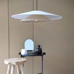 BOOMERANG - Suspension luminaire en coton blanc et sisal- Ø75 cm